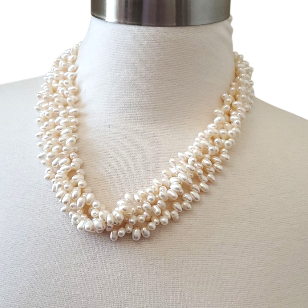 Lucas Lameth Multi Strand  Sterling Pearl Necklace